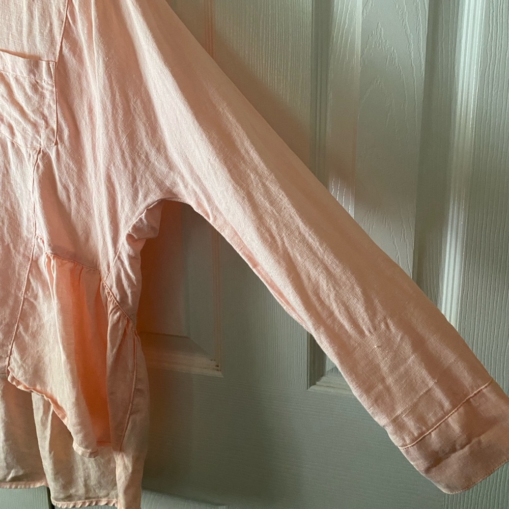 HOLDING HORSES Anthropologie McKenzie Peach 100% Linen Peplum Button Up Top XS - Picture 6 of 9